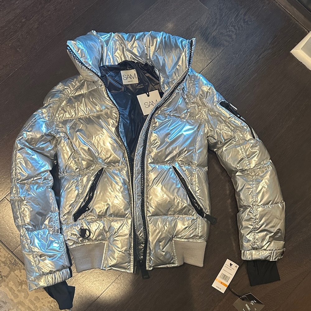 SAM Metallic Silver Puffer Coat